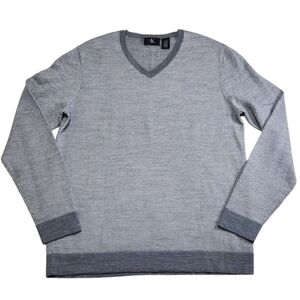 Calvin Klein Mens Merino Wool Blend V-Neck Pullover Sweater Gray Sz Large